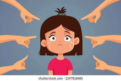 

Suffering Crying Girl Being Wrongfully Pointed Out Vector Illustration
Unhappy little kid feeling emotional for being bullied 
