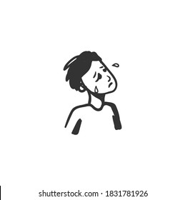 Suffering feeling icon. Suffering man. Outline sketch drawing. Human emotions and feelings concept. Hurt, despair or crying expression. Isolated vector illustration