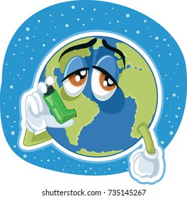 Suffering Planet Earth Cartoon Vector Ecology Concept Illustration - Metaphoric image of a polluted world we need to save
