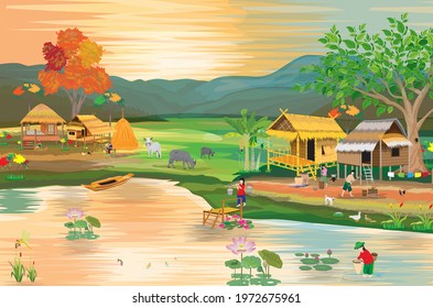 Sufficiency life of people at countryside vector design