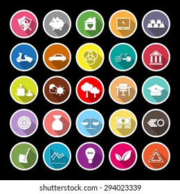 Sufficient economy flat icons with long shadow, stock vector