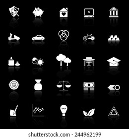 Sufficient economy icons with reflect on black background, stock vector
