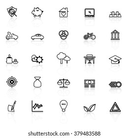 Sufficient economy line icons with reflect on white, stock vector