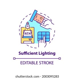 Sufficient lighting concept icon. Controlling robbery risk idea thin line illustration. Record findings and thefts. Safety of workers. Vector isolated outline RGB color drawing. Editable stroke