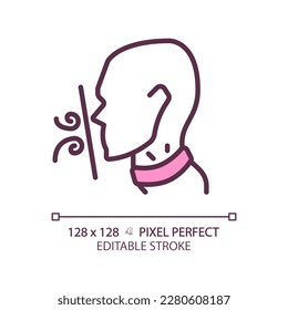 Suffocation pixel perfect RGB color linear icon. Breathing difficulties. Throat disease symptom. Asphyxia awareness. Thin line illustration. Contour symbol. Vector outline drawing. Editable stroke