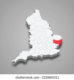 Suffolk county location within England 3d isometric map