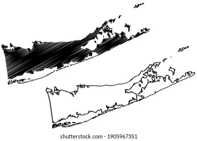 Suffolk County, New York State (U.S. county, United States of America) map vector illustration, scribble sketch Suffolk map