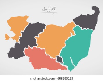 Suffolk England Map with states and modern round shapes
