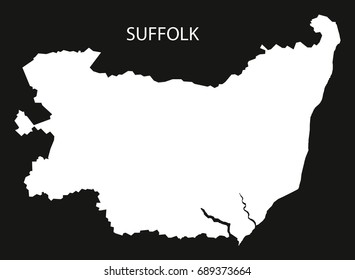 Suffolk England UK map black inverted silhouette illustration