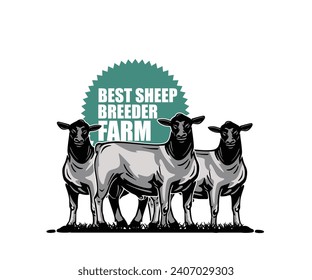 SUFFOLK SHEEP BREEDER FARM LOGO, silhouette of great ram standing in farm vector illustrations svg