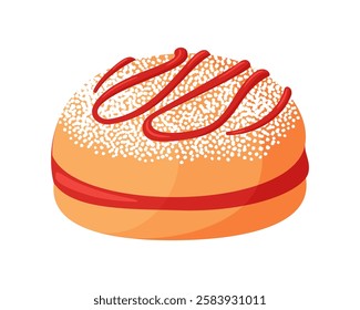 Sufganiya donut. Hand drawn trendy flat style isolated icon. Jewish traditional dessert Hanukkah. Israel during the holidays. Vector illustration