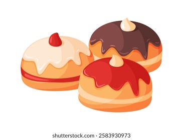 Sufganiya donuts. Hand drawn trendy flat style isolated icon. Jewish traditional dessert Hanukkah. Israel during the holidays. Vector illustration