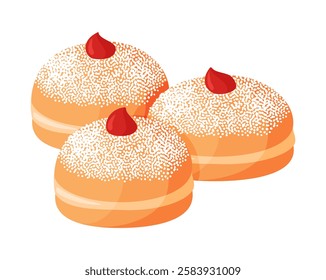 Sufganiya donuts. Hand drawn trendy flat style isolated icon. Jewish traditional dessert Hanukkah. Israel during the holidays. Vector illustration