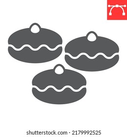 Sufganiyah glyph icon, bakery and sufganiyot, hanukkah doughnut vector icon, vector graphics, editable stroke solid sign, eps 10.