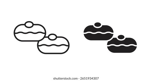 Sufganiyah icon. Flat and stroke versions. Graphic elements.