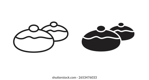 Ícone de Sufganiyah, sinal vetorial de contorno, pictograma de estilo linear e sólido isolado no branco.
