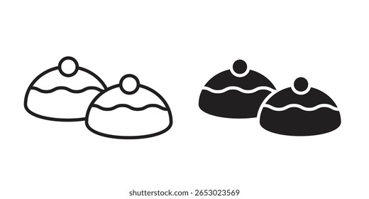 Símbolo de ícone Sufganiyah definido em ícones de linha e plano pretos