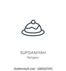 Sufganiyah icon. Thin linear sufganiyah outline icon isolated on white background from religion collection. Line vector sign, symbol for web and mobile