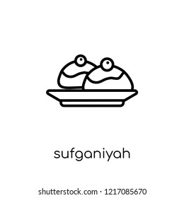 Icono de Sufganiyah. Vector lineal plano moderno Icono de Sufganiyah sobre fondo blanco de la línea delgada Colección religiosa, ilustración del vector de contorno editable