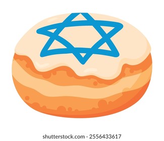 Sufganiyah - Jewish Traditional Hanukkah Holiday Fried Pastry. Glazed Jelly Doughnut with Blue Magen David