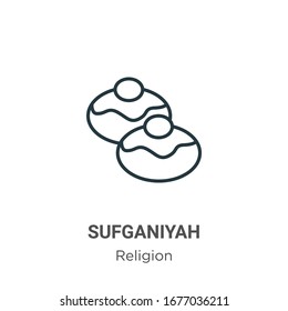 Sufganiyah outline vector icon. Thin line black sufganiyah icon, flat vector simple element illustration from editable religion concept isolated stroke on white background