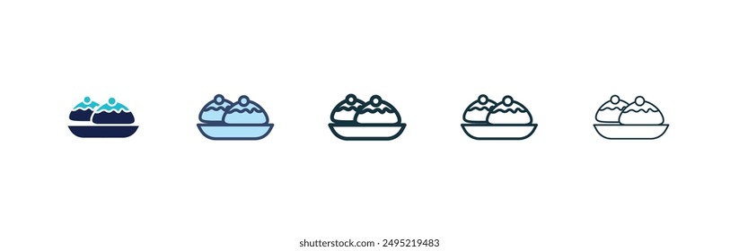 Sufganiyah vector icon set black filled and outlined style.