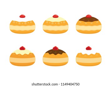 Sufganiyot doughnuts, traditional holiday symbols for Jewish holiday of Hanukkah, isolated on white background
