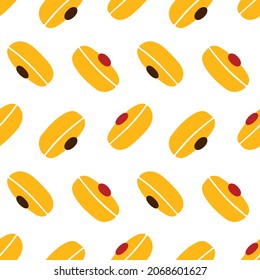 Sufganiyot, hanukkah traditional donuts, pastry vector seamless pattern background.