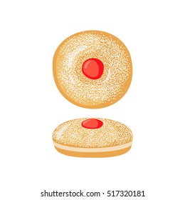 Sufganiyot icon in flat style isolated on white background. Traditional Hanukkah food. Vector illustration.