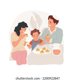 Sufganiyot Isolated Cartoon Vector Illustration. Happy Family Members Eating Sufganiyot And Celebrating Hannukah At Home, Religious Holidays, Jewish Jam-filled Donuts Vector Cartoon.