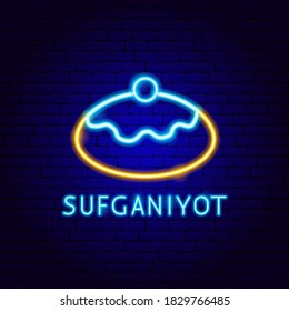 Sufganiyot Neon Label. Vector Illustration of Jewish Promotion.