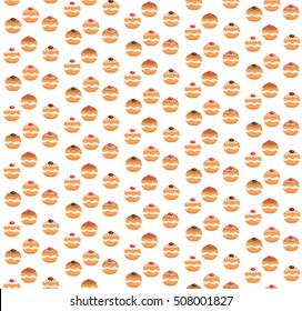 Sufganiyot seamless pattern. Jewish donut seamless texture. Jewish traditional dessert on the holiday of Hanukkah background. Jewish donut pattern. Vector illustration