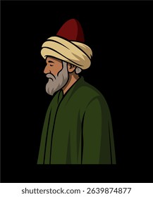 Sufi dervish vector illustration.
Imagine a beautifully stylized vector illustration of a Sufi dervish, or a mystic man, dressed in traditional Middle Eastern clothing.
