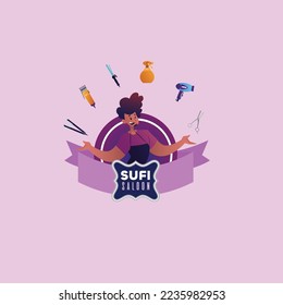 Sufi saloon vector mascot logo template. 