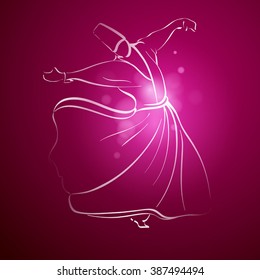 Sufi Whirling Dervish religous dance line sketch