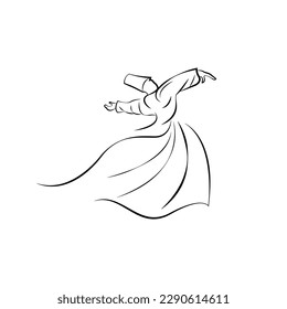 Sufi who performs the representative dance of the tradition of Sufism and Sufism. Vector illustration.