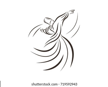 Sufi who performs the representative dance of the tradition of Sufism and Sufism. Vector illustration.