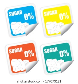 Sugar 0 % stickers, labels, tags and signs set - Concept For Healthy, Weight Loss, Diet. Isolated on White Background - Vector.