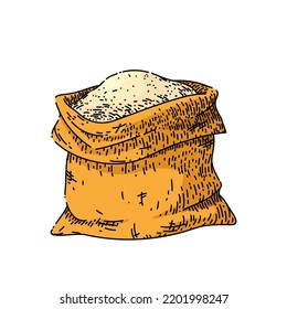 vector dibujado a mano con una bolsa de azúcar. comida refinada, paquete de gránulos, boceto de bolsa de azúcar en bolsa. ilustración de color aislado