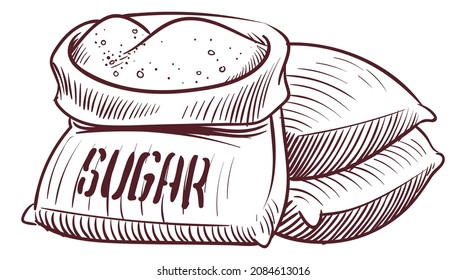 Sugar bag sketch. Hand drawn pile of packages