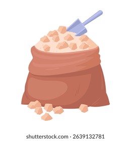 Sugar bag. Sugarcane production bag, sugarcane product textile sackcloth bag flat vector illustration. Agriculture sweet sugar package on white