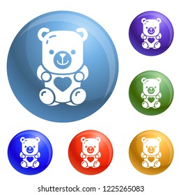 Sugar bear icons set. Vector illustration of 6 color sugar bear icons isolated on white background