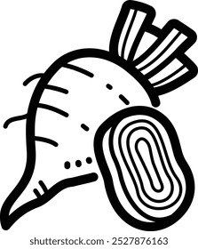 Ícone de vetor de rabiscar de beterraba sacarina e ilustração