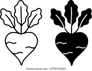 Sugar beet illustration, minimalist outline and silhouette icon for food