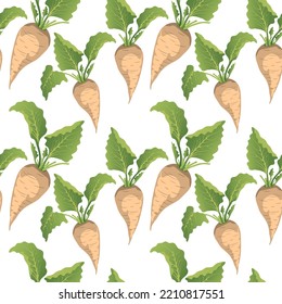 Sugar Beet Pattern On White Background.Seamless Background From White Beets.