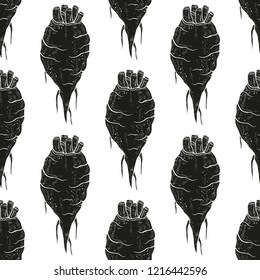 Sugar beet. Root. Background, wallpaper, texture, seamless. Black silhouette on white background.