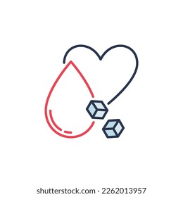 El azúcar en el concepto de vector de sangre y corazón coloreado icono o símbolo