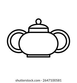 Sugar bowl with lid. Kitchenware icon. Line vector kitchen utensil and tool. Cutlery illustration