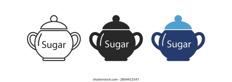 Sugar bowl line, solid and flat icon set with editable vector collection