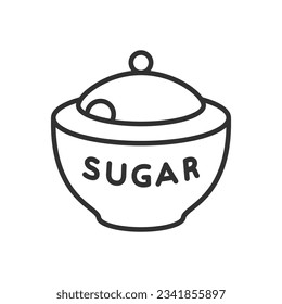 Spoon with refined sugar cubes linear icon. Thin line illustration